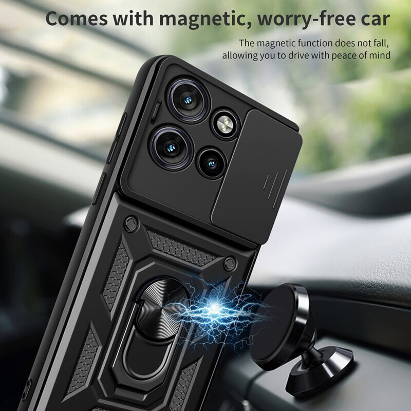 Husa telefon Mat-Tech compatibila cu Motorola Edge 50 Neo, Protectie Camera, Inel, Magnet, Anti-Shock, Rugged Protection, Negru