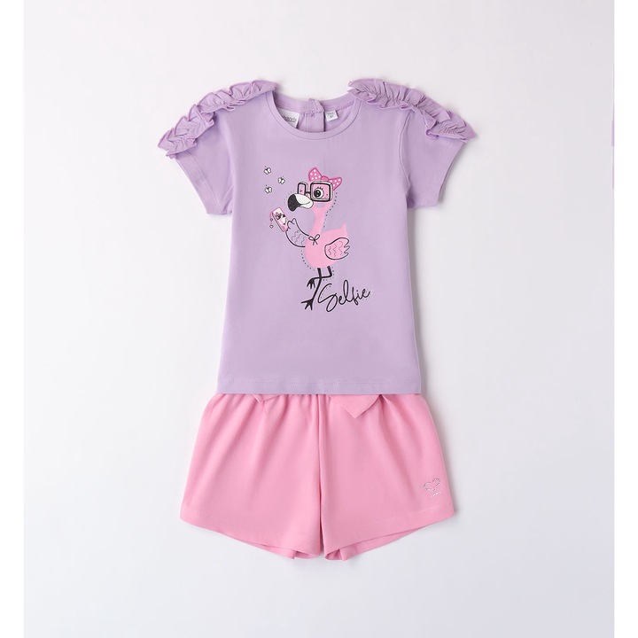 Póló és rövidnadrág szett flamingómintás lányoknak, Sarabanda