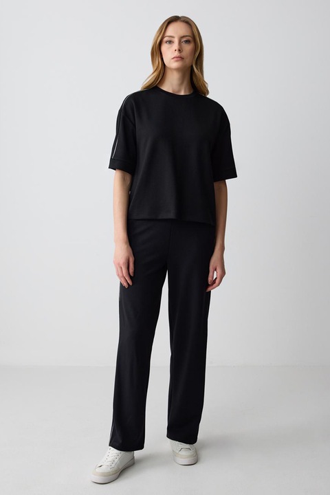 JIMMY KEY, Pantaloni drepti din amestec de modal cu talie inalta, Negru, S