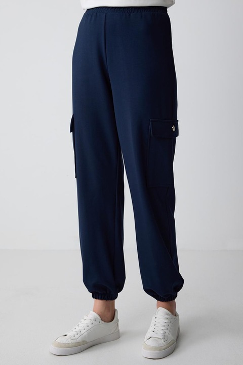JIMMY KEY, Pantaloni de trening cargo cu talie inalta, Bleumarin, XL