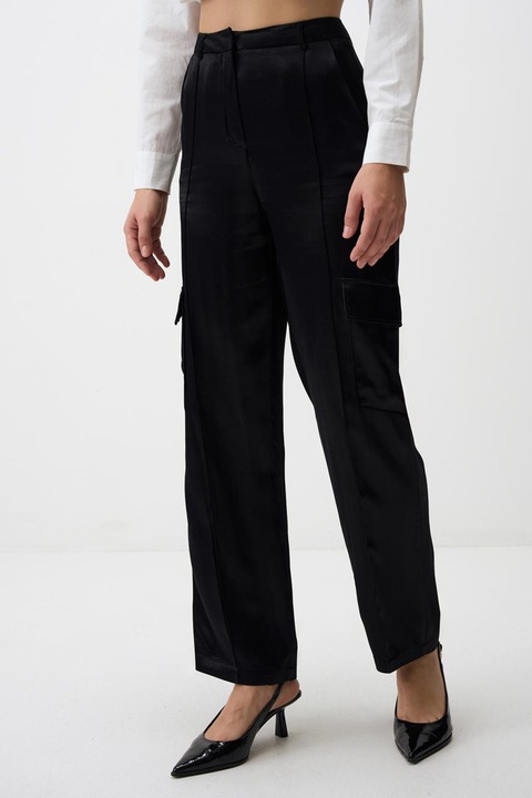 JIMMY KEY, Pantaloni cargo din satin, Negru
