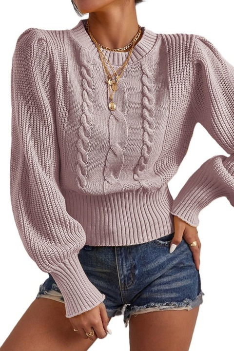 Pulover Dama, Tricotat, Casual, Cu Maneci Lanterne, Turcoaz, Roz pal