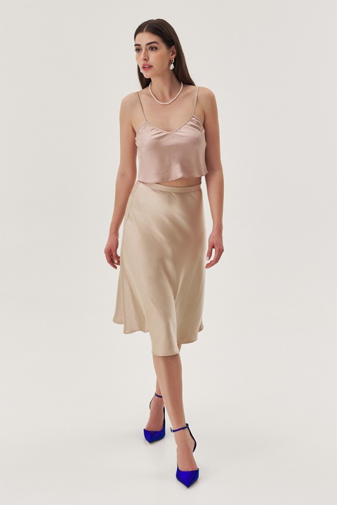 EMA\T, Fusta midi de satin, Maro camel