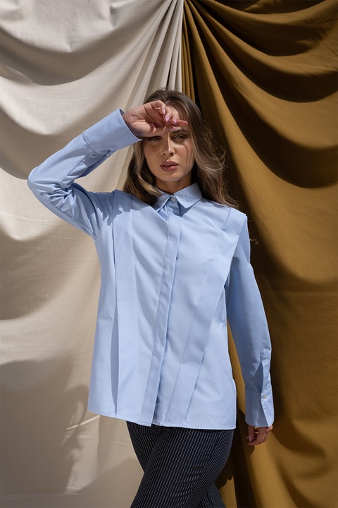 EMA\T, Camasa de bumbac cu maneci lungi, Albastru pastel, XS