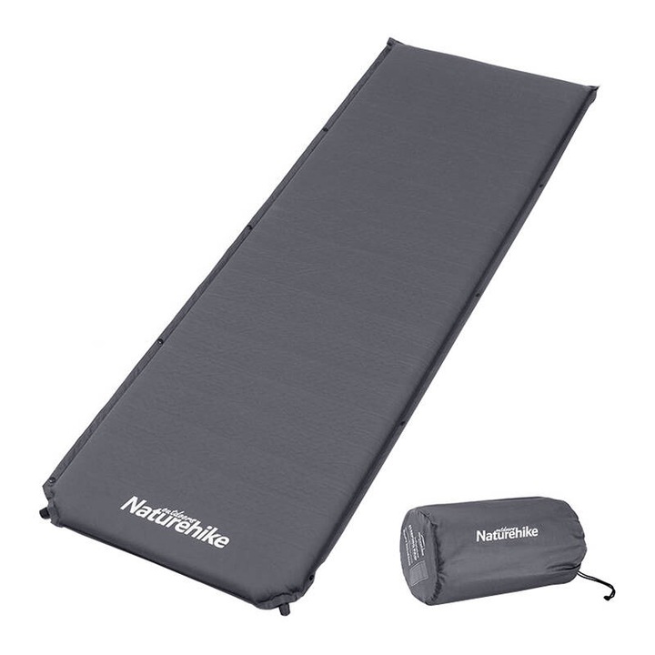 Önfelfújó kempingmatrac, Naturehike D03, textil, 5cm vastag, 63x200cm, sötétszürke, csatlakozó rendszerrel