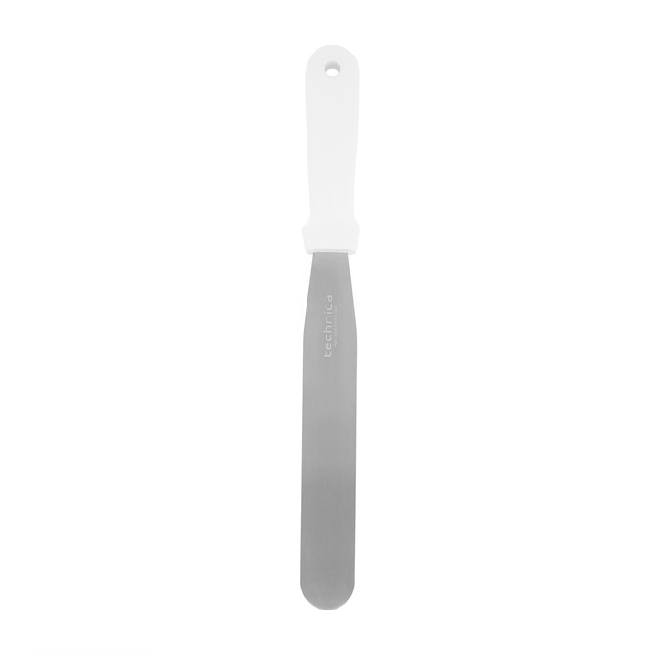 Szűk, hajlított spatula, Technica, rozsdamentes acél, polipropilén nyél, 330 mm, ezüst/fehér