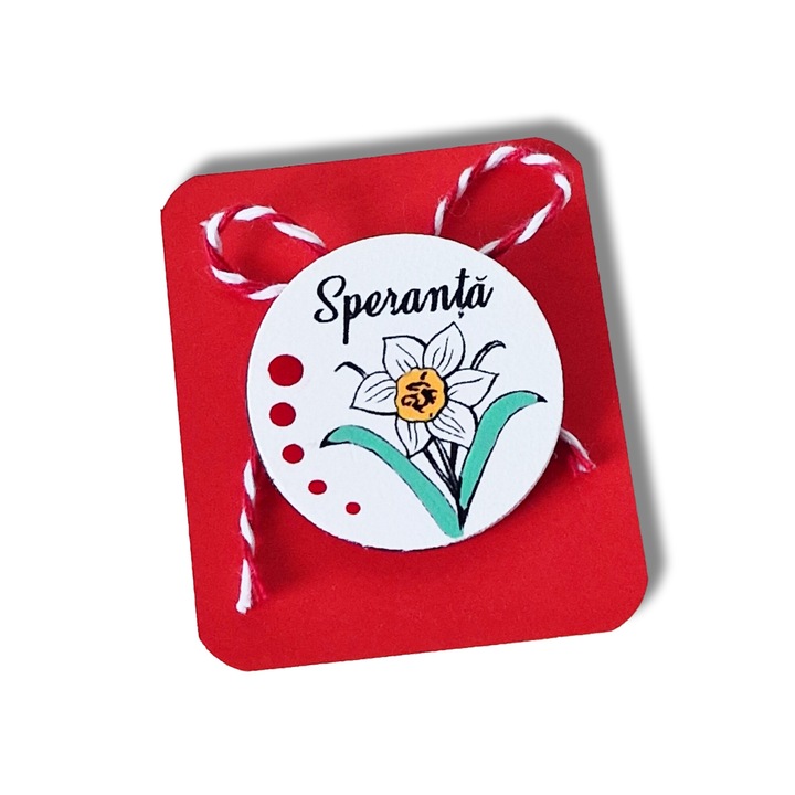 Kézzel készített bross, Rodion butik, nárcisz, kézzel festett fára, 4 cm