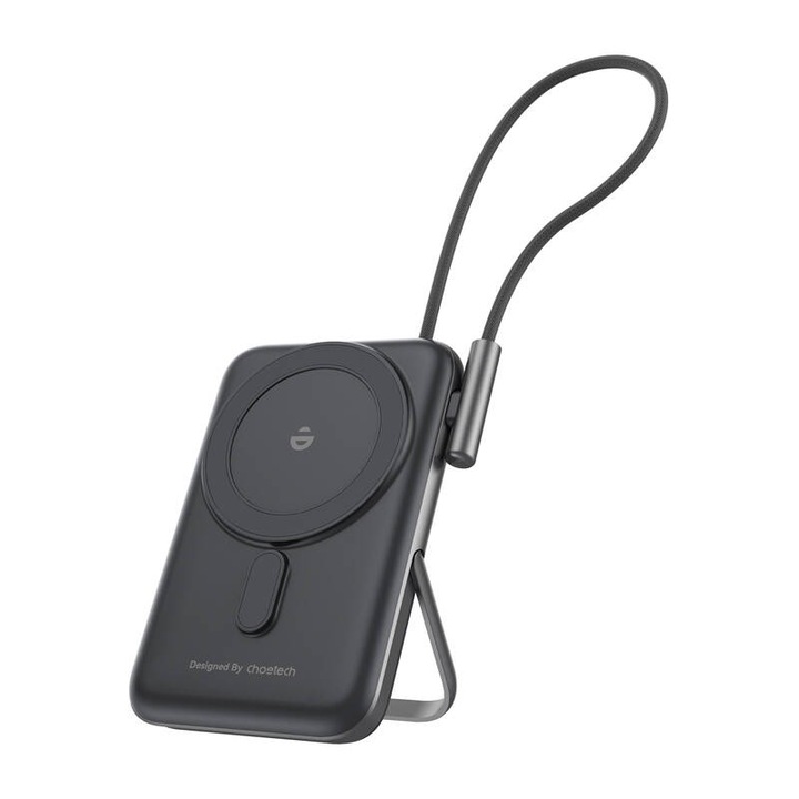 Powerbank 10000mAh Choetech B735, 20W, USB-C кабел, черен, размери 111x72x19.5mm