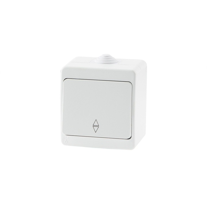 Intrerupator cap scara simplu Gunsan Nemliyer, montaj aplicat, exterior, IP54, alb