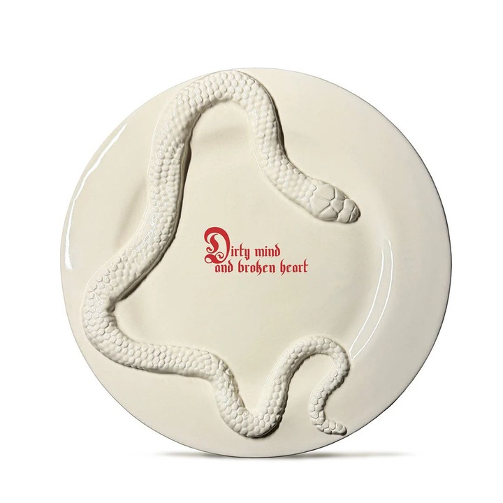 Farfurie artizanala Incartato Ceramics, Ø 28 cm, Forbidden, Dirty mind, 100% ceramica glazurata, print fotoceramic, lavabila in masina de spalat, ivoire/rosu