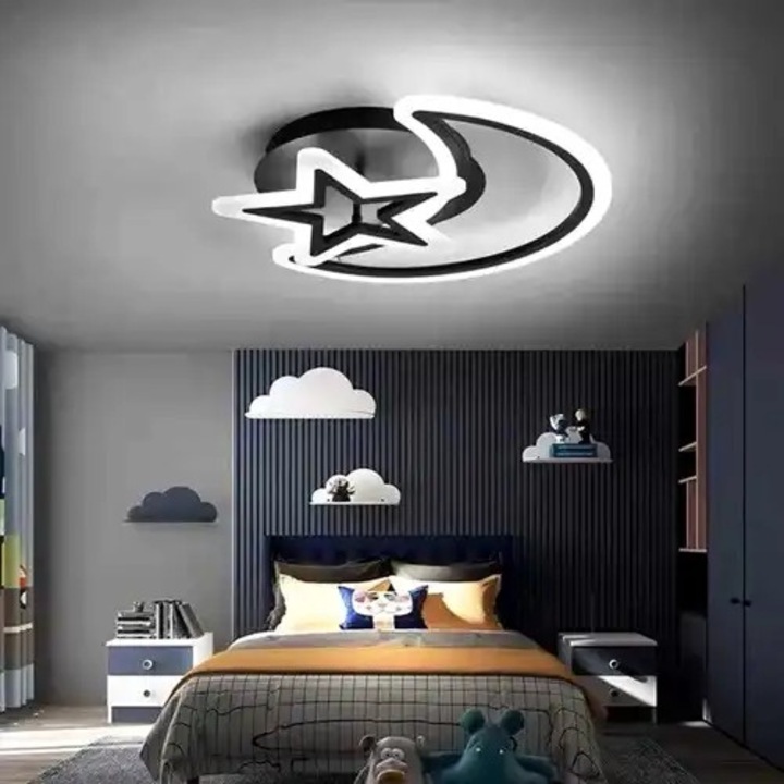 Lustra LED, telecomanda inclusa, neagra, rotunda, 78W, trei tipuri de lumina, calda, neutra si rece, intensitate reglabila, dimensiuni (L, l, h) 46x46x12cm, clasa protectie IP21, montaj tavan