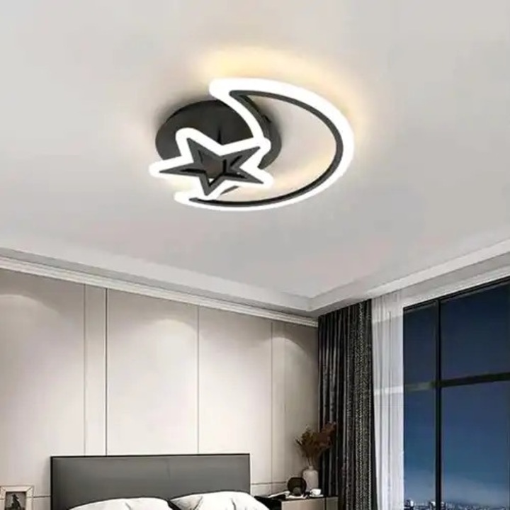 Lustra LED aplicata cu telecomanda, neagra, rotunda, 78W, 3 functii de lumina, calda/naturala/rece, intensitate reglabila, dimensiune, 46x46x12cm, IP21, montaj tavan, LDC