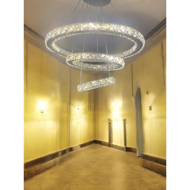 Lustra LED tip candelabru cu 3 inele, cristal, Ø20, 30, 50cm, AVI-4701