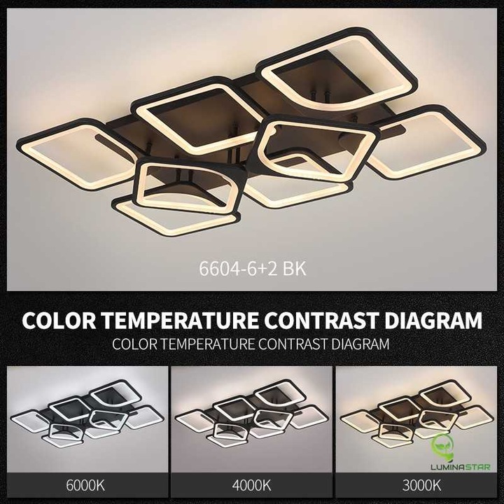 Lustra LED SUEVA® Negru cu Telecomanda wifi 2.4G cu lumina/rece/calda/neutra intensitate reglabila 95 X 63 X 15 Cm