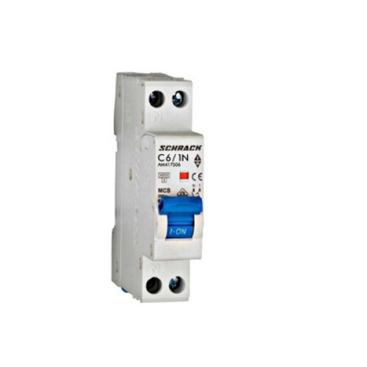Intreruptor automat MCB, 1P+N, 6A, 4, 5kA, curba C, AMPARO, AM417506--, Schrack