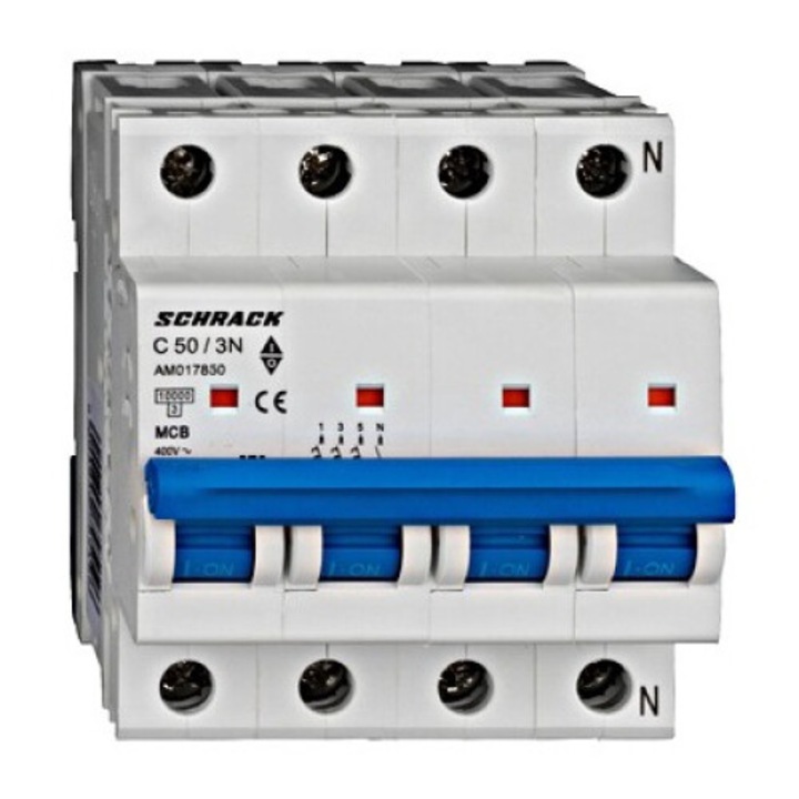Intreruptor automat MCB, 3P+N, 50A, 10kA, curba C, AMPARO, AM017850--, Schrack