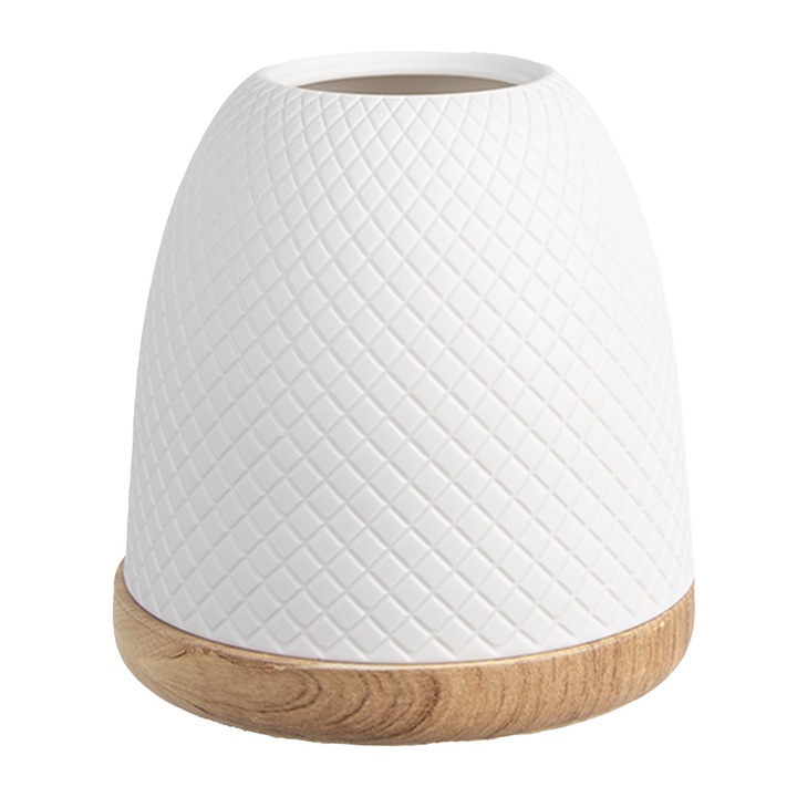 Fehér porcelán barna fa gyertyatartó 9x10 cm