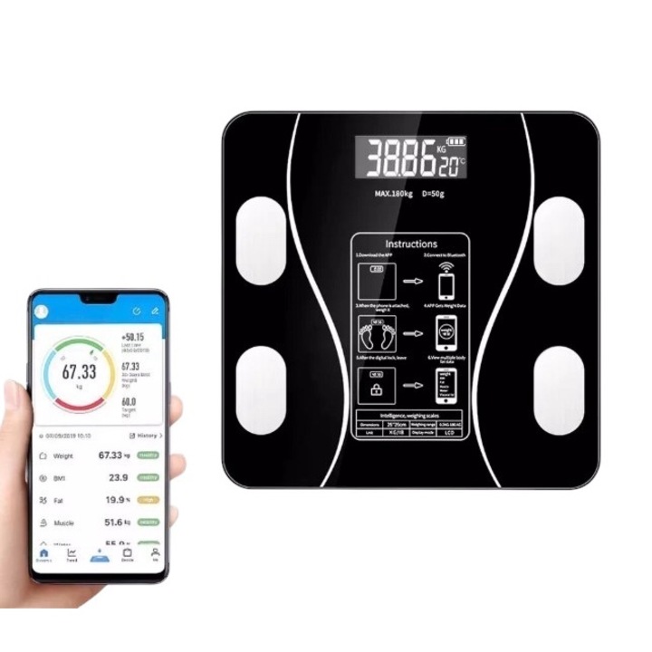 Cantar Inteligent Smart Digital cu Bluetooth, LCD, Indice Masa Corporala – Max 180 KG, Precizie si Design Modern