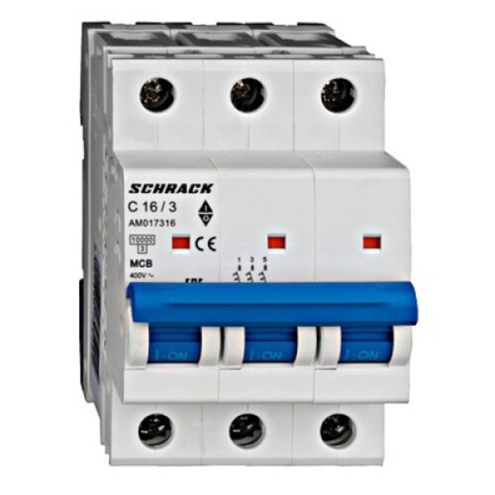 Intreruptor automat MCB, 3P, 16A, 10kA, curba C, AMPARO, AM017316--, Schrack