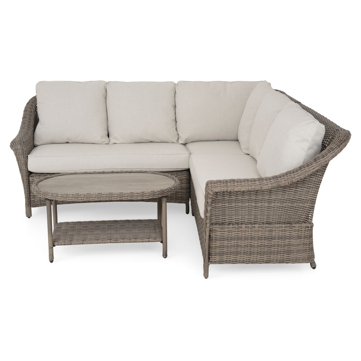 Set mobilier gradina/terasa coltar 3 piese si masuta cafea, Maison Mex CHASEWOOD, L.220 l.86 H.98 cm, mix gri/gri