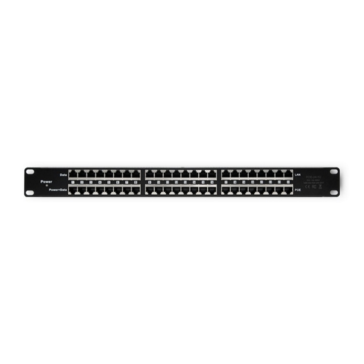 Alumínium PDU 19 hüvelykes rackhez, Qoltec, 54477, 48 V, Passzív PoE befecskendező, 1U, 26 aljzat, Fekete