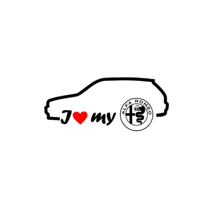 Стикер за кола I Love My Alfa Romeo, 26,1 см, бял