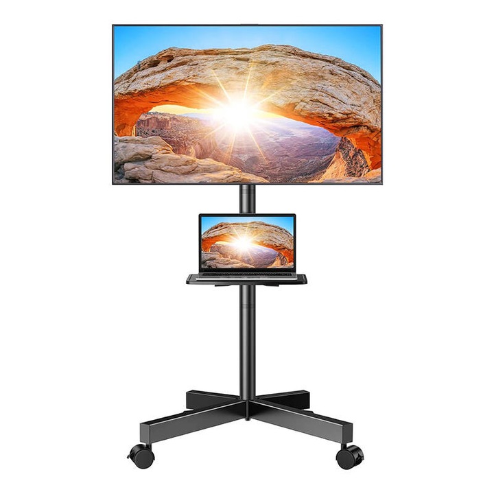 Стойка за телевизор Perlegear PGTVMC06, 23-60", мобилна, черна, 40 кг, с колела
