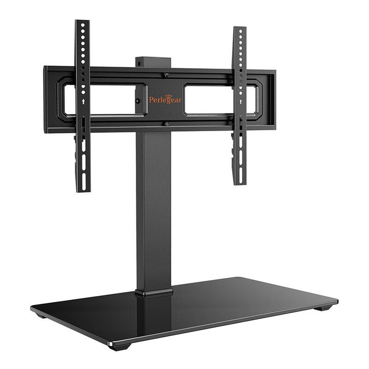 Стойка за телевизор 32-70", Perlegear PGTVS26-US, регулируема, закалено стъкло, черна