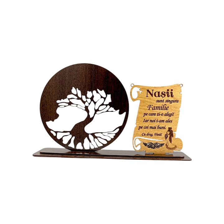 Blank Tablou copacul vietii cu placuta, cadou personalizat cu mesaj standard pentru "Nasi", dimensiune 30x18cm, wenge