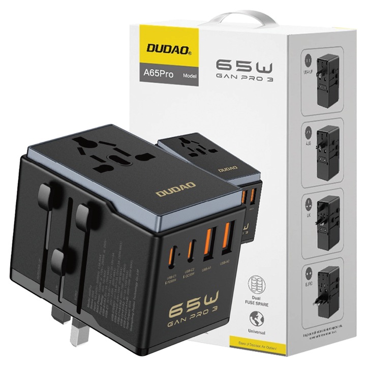 Adaptor calatorie Dudao A65Pro 65W 2x USB-C 2x USB-A, negru