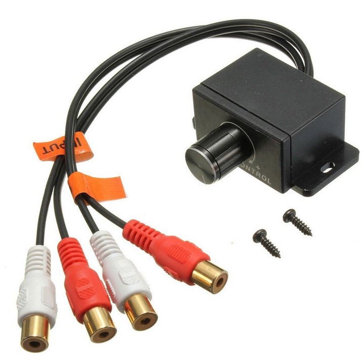 Controler volum amplificator auto, 2 RCA intrare si iesire, ajustare bass, dimensiune compacta