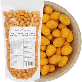 Alune invelite cu aroma de branza si ceapa - Kuchnia Zdrowia - Gustare crocanta - Calitate superioara - Aroma distincta - Ambalate strans cu un fermoarPachet: 500g