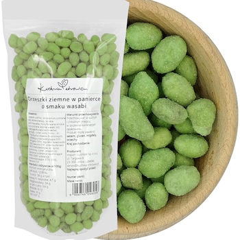 Alune invelite cu aroma de wasabi - Kuchnia Zdrowia - Gustare crocanta - Calitate superioara - Aroma deosebita - Ambalaj ermetic cu fermoar: 500g