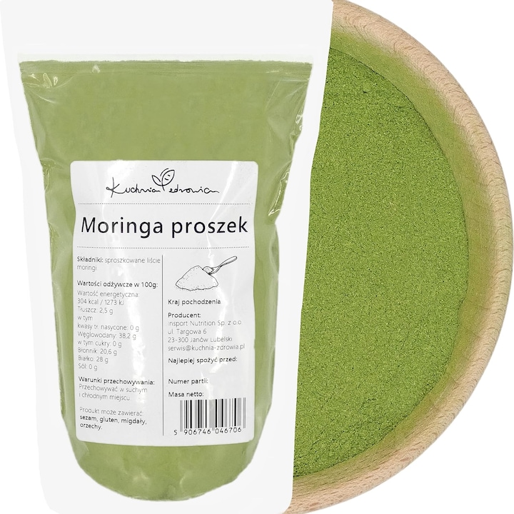 Moringa pulbere - Kuchnia Zdrowia - frunze de Moringa fin macinate - vegan - ideal pentru ceai - ambalaj etans cu fermoar: (250 Grame)