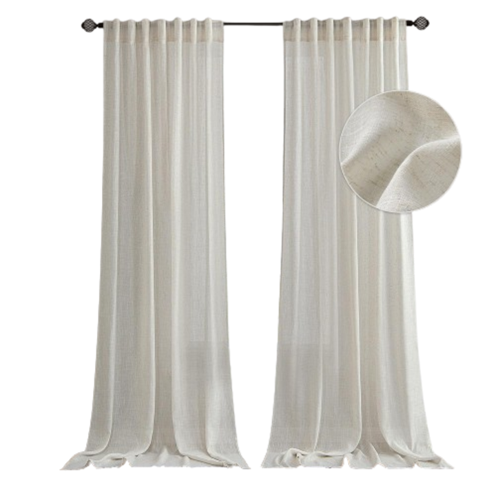 Пердета с прътово закрепване, MIULEE, с лен и полиестер, полупрозрачни, идеални за прозорци на спалня/детска стая/хол, 140 x 215 см, Комплект от 2 бр., Естествено бяло