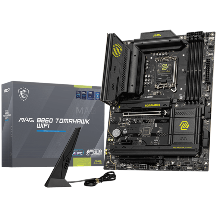 Дънна платка, MSI MAG B860 TOMAHAWK WIFI, ATX, LGA 1851, 4x DDR5 Dual Channel DDR5 up to 9200(OC)MHz, 2x PCIe x16 slot, 3x M.2 slot, 5G LAN, WiFi, BT