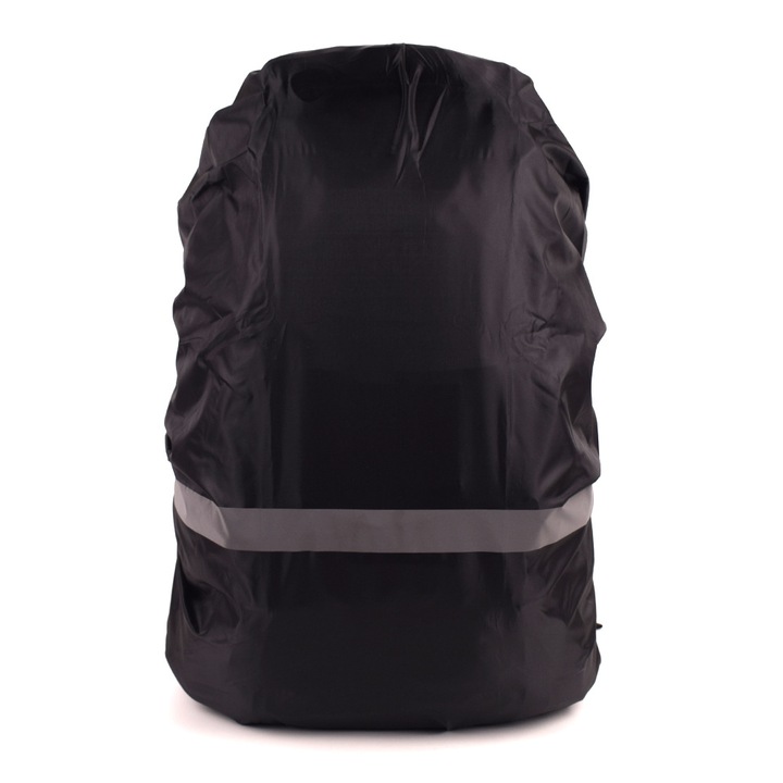 Husa de protectie pentru rucsac, neagra, 45-55 litri, impermeabila, cu benzi reflectorizante