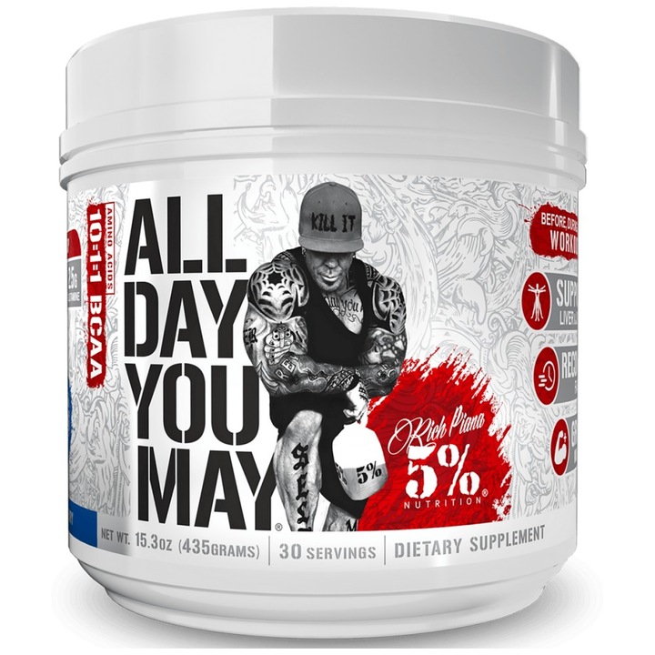 Supliment alimentar Rich Piana 5% Nutrition All Day You May BCAA Recovery Drink, zmeura albastra, 450 grame