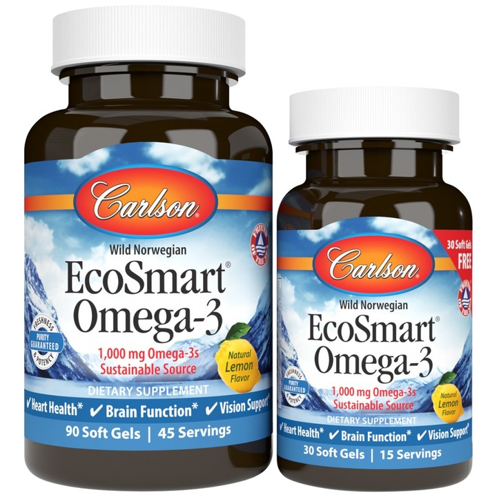 Supliment alimentar Carlson Labs EcoSmart Omega-3 1000 mg, Lamaie, 90plus30 capsule de gel