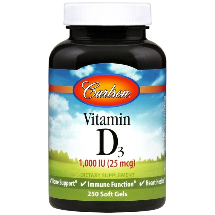 Supliment alimentar Carlson Labs Vitamina D3 1000 UI, 250 capsule de gel