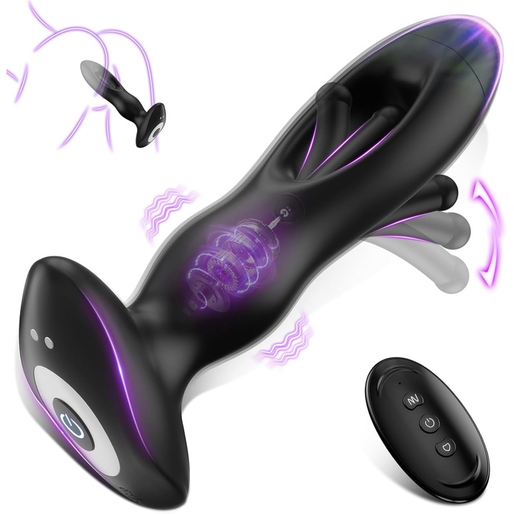 Anális dugós szexjátékok vibrátor, 2 az 1-ben, EXCITAT®, anális dugók, 12 kézi és vibrációs móddal, prosztata masszázs, csendes, USB újratölthető, antiallergén orvosi szilikon, vízálló, 3,1 cm, férfi és női pároknak, fekete