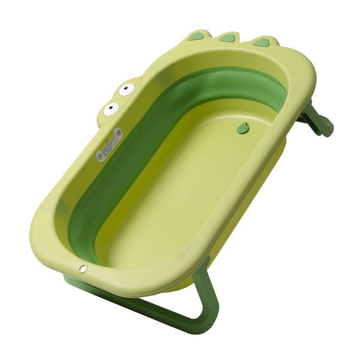 Корито за баня Flippy, сгъваемо, PP+TPR, за деца 0-6 години, модел крокодил, тапа за източване, 80x54x21 см, зелен