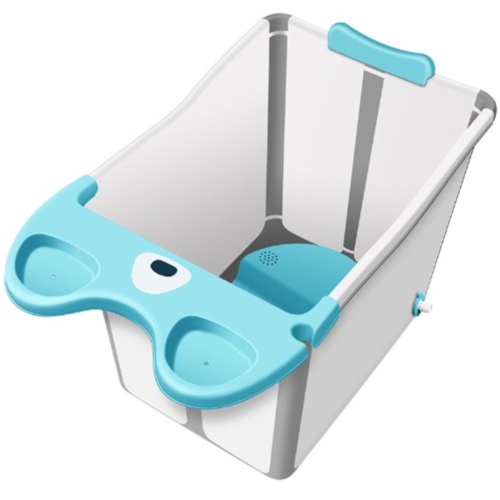 Сгъваема вана, от Fitilomania, изработена от PP+TPE, за деца над 6 месеца, модел мече, седалка за дома, подвижна, 82 x 50 x 54 см, синя