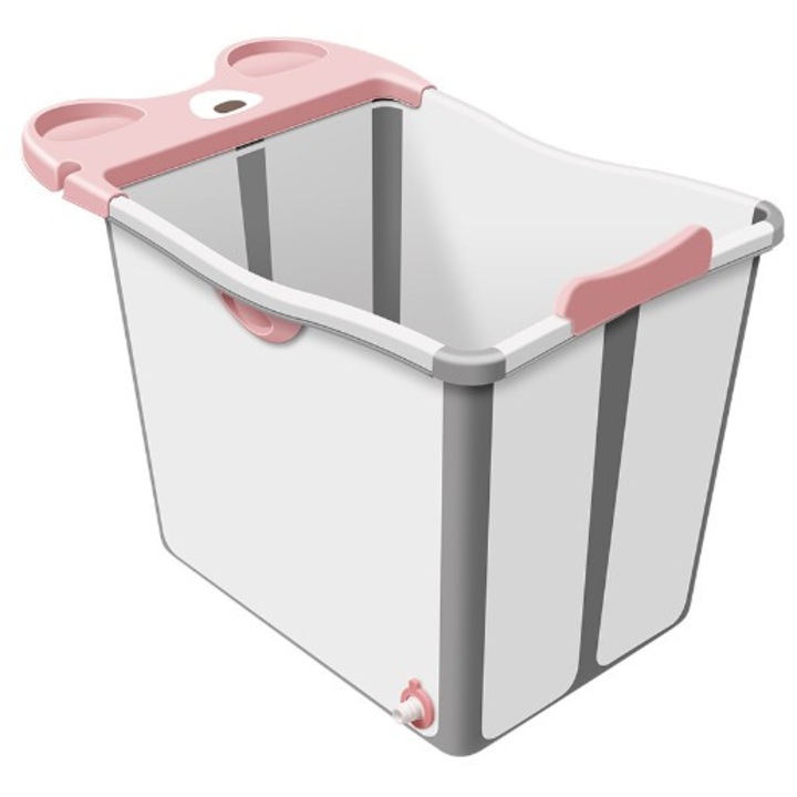 Сгъваема вана, от Fitilomania, изработена от PP+TPE, за деца +6 месеца, модел мече, седалка за дома, подвижна, 82 x 50 x 54 см, розова