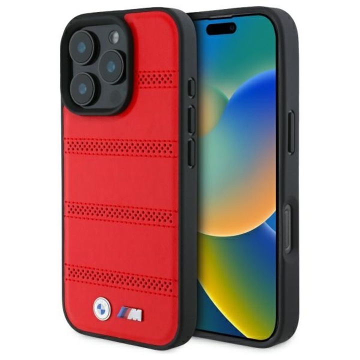 Telefontok iPhone 16 Pro Max, BMW Hardcase M perforált és varrott MagSafe (BMHMP16X23PUSPR), piros