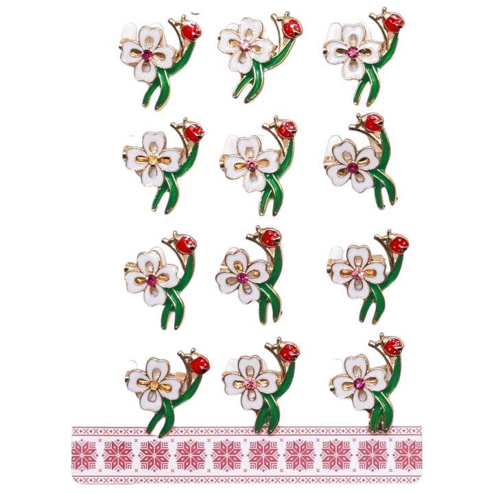 Set 12 Martisoare Brosa tip insigna, Model 126, Trifoi cu Buburuza