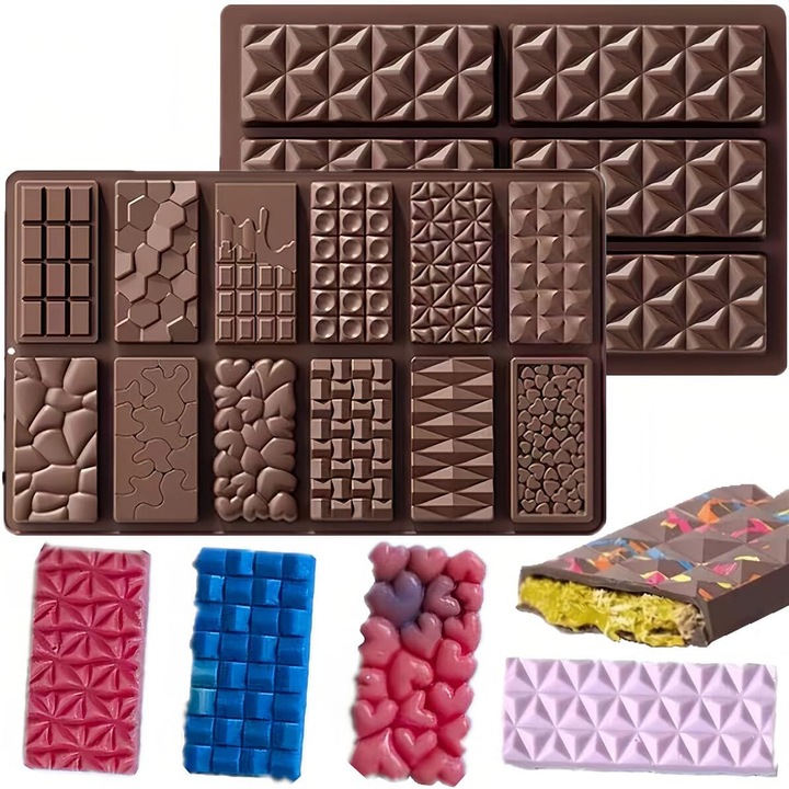 Set 2 Forme de Ciocolata din Silicon, pentru Bara de Ciocolata cu Fistic, Rezistente la Temperatura -40 pana la +220, Usor de Curatat