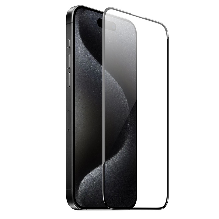 Képernyővédő fólia Apple iPhone 16 Pro készülékhez, Premium 5D Secure Glass, Borofone BF8 Diamond Armor, Fekete élek