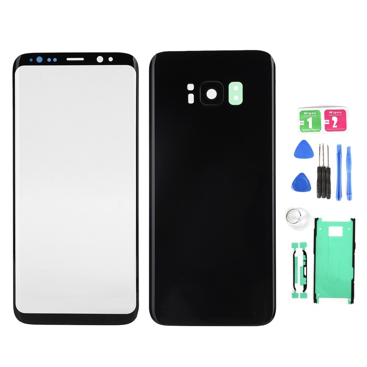 Комплект за смяна на предно/задно стъкло за Samsung Galaxy S8, смола, черно