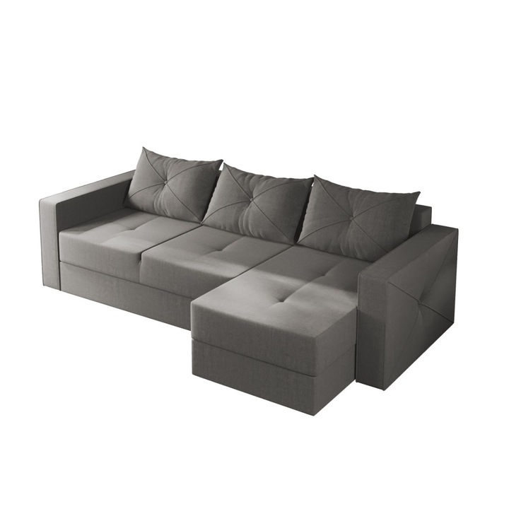 Coltar Sofia, extensibil, cu lada depozitare, stofa, 240 x 137 x 85 cm, Gri